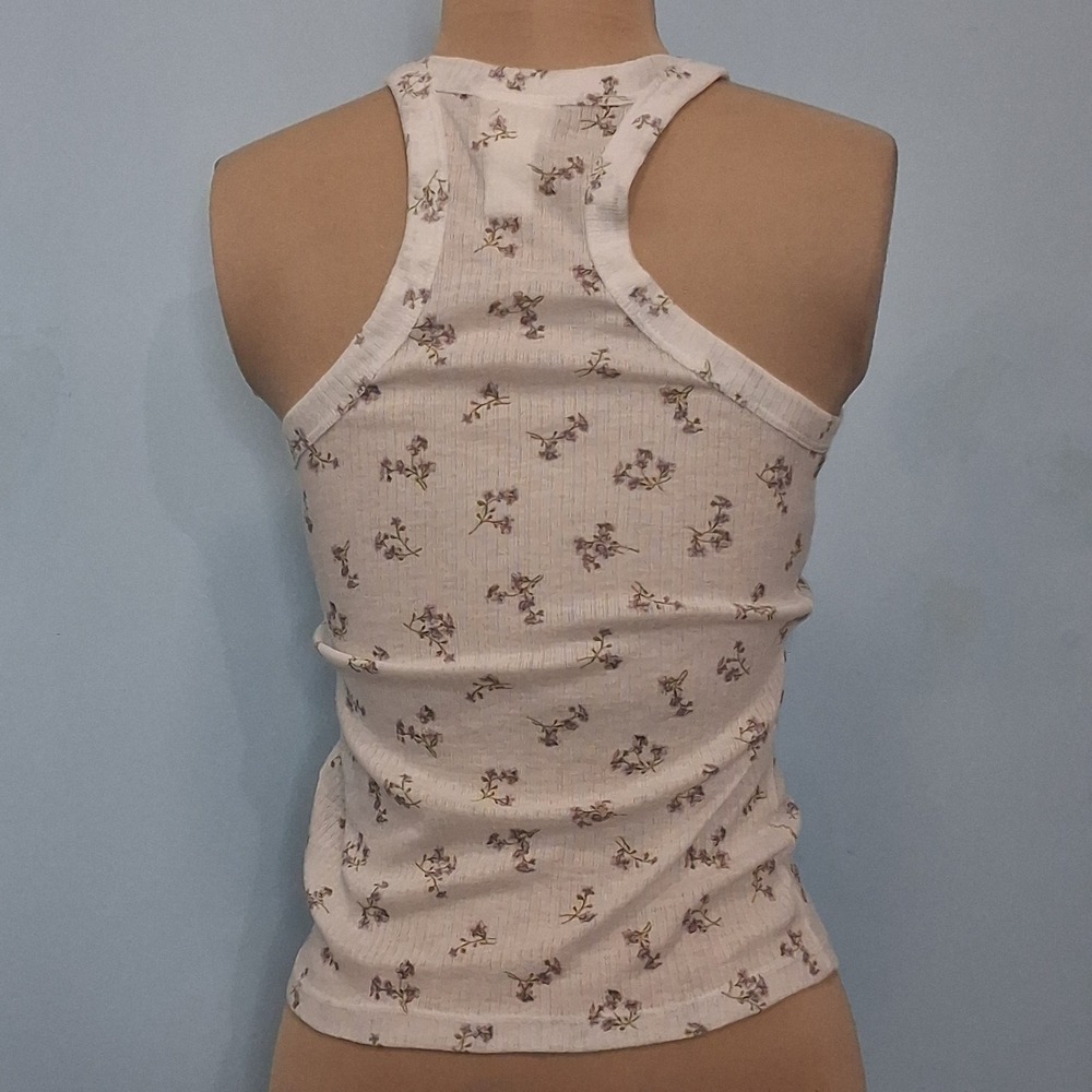 Brock Collection x H&M Womens Sm Racerback Tank Top Ribbed Stretch Floral Dainty - Picture 3 of 10